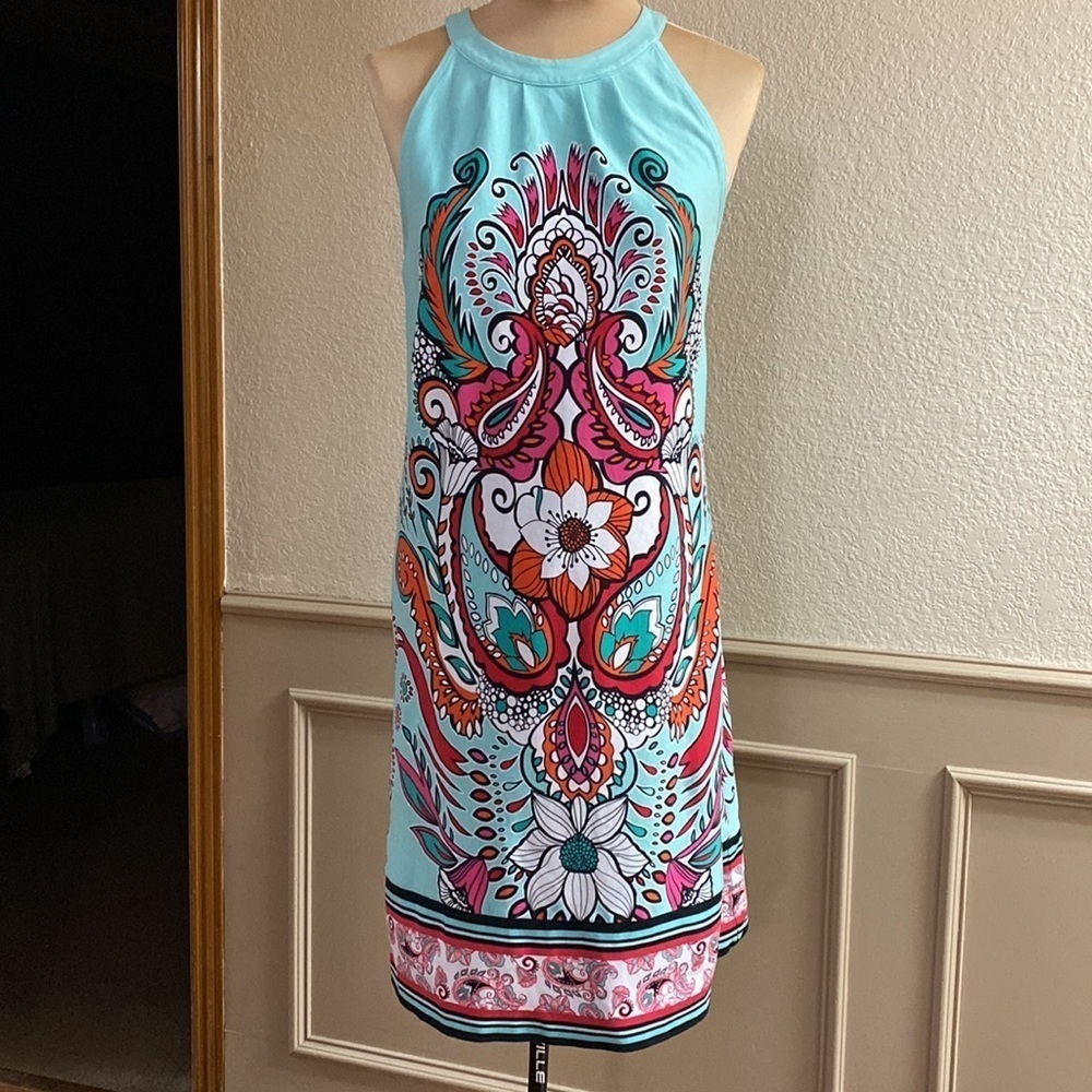 New York & Company multicolored‎ high neck halter sleeveless sheath mini dress